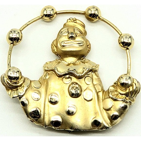 AJC Gold Tone Juggling Clown Vintage Brooch - Picture 1 of 8